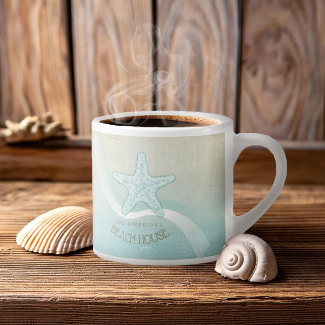 Beach House Nautical Starfish Aqua Blue ID623 Espresso Cup (Creator Uploaded)