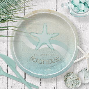 Beach House Nautical Starfish Aqua Blue ID623 Paper Plate