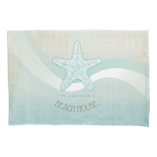 Beach House Nautical Starfish Aqua Blue ID623 Pillowcase (Front)