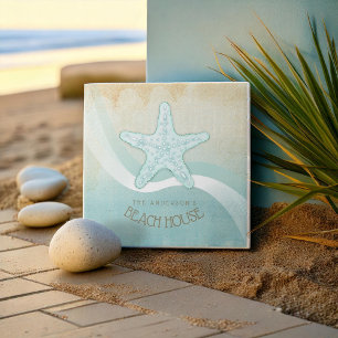 Beach House Nautical Starfish Aqua Blue ID623 Tile