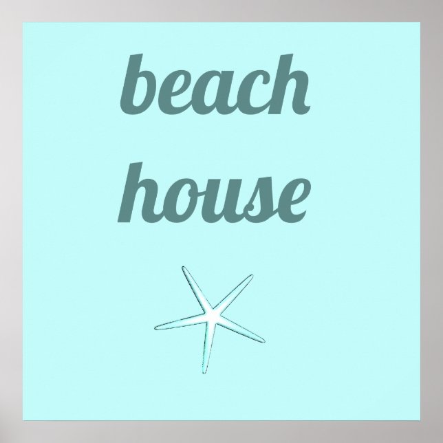Beach House Nautical Teal Blue White Starfish Cute Poster (Front)
