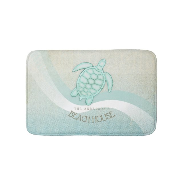 Beach House Nautical Turtle Aqua Blue ID623 Bath Mat (Front)
