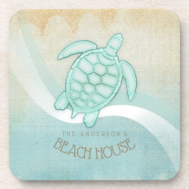 Beach House Nautical Turtle Aqua Blue ID623 Coaster (Front)