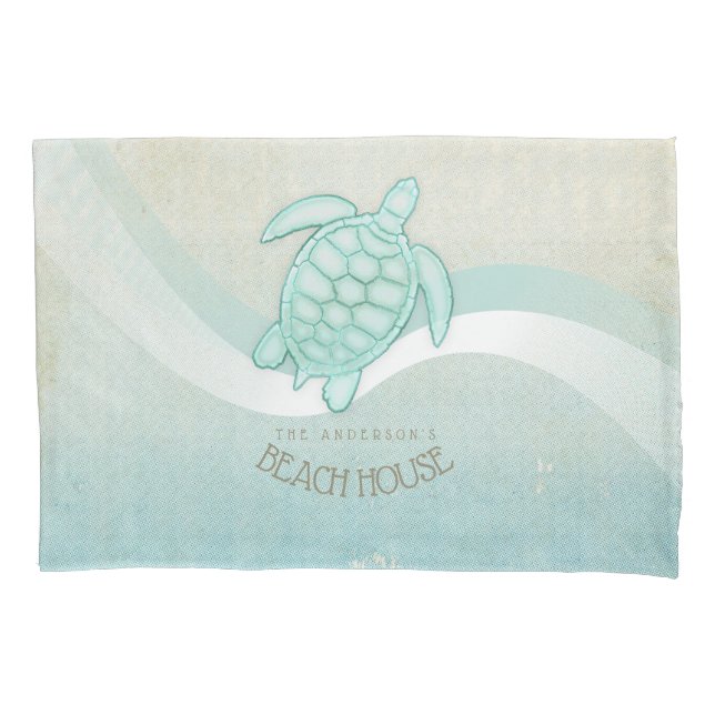 Beach House Nautical Turtle Aqua Blue ID623 Pillowcase (Front)