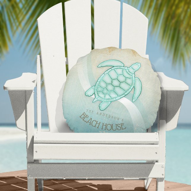 Beach House Nautical Turtle Aqua Blue ID623 Round Cushion (Creator Uploaded)
