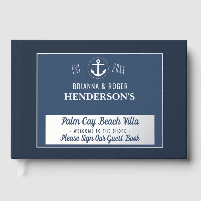 Beach House Nautical Vacation Rental Coral Silver Guest Book (Front)