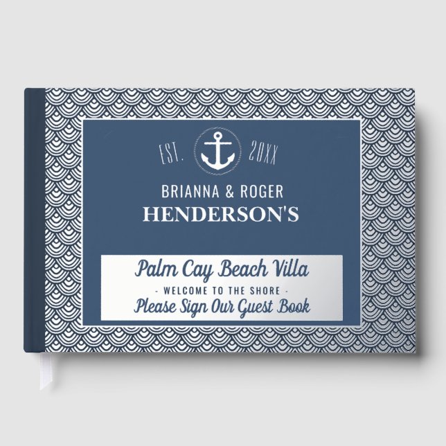 Beach House Nautical Vacation Rental Silver Shells Guest Book (Front)