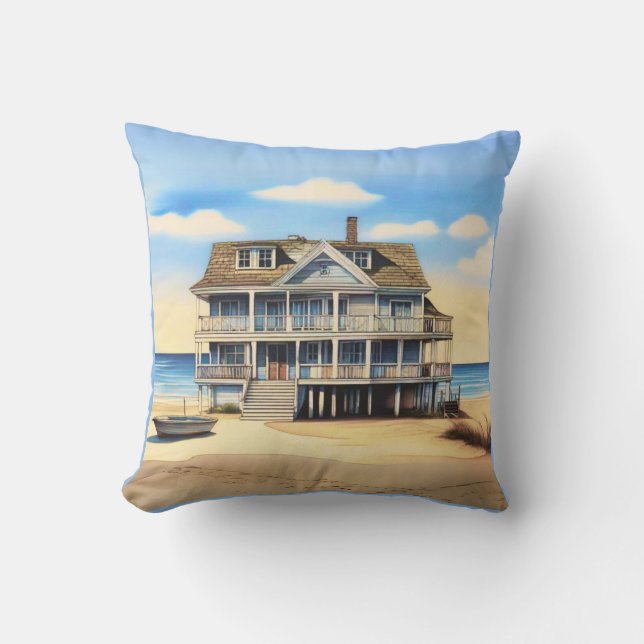 Beach House on the Sand Cushion (Front)