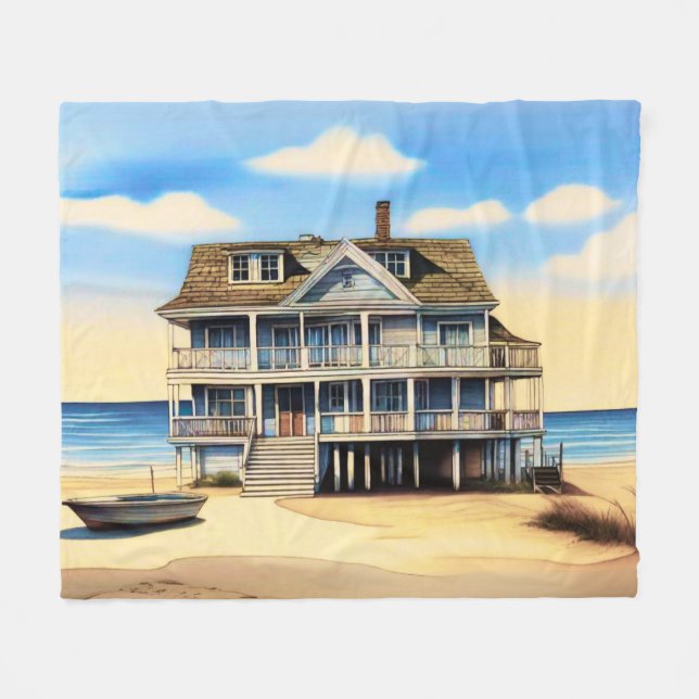 Beach House on the Sand Fleece Blanket (Front (Horizontal))