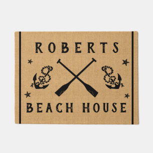 Beach House Paddles Anchors Custom Rustic Burlap Doormat