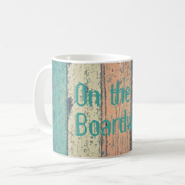 Beach house painted wood oceanside coffee mug (Front Left)