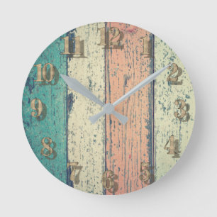 Beach house painted wood oceanside striped  round clock