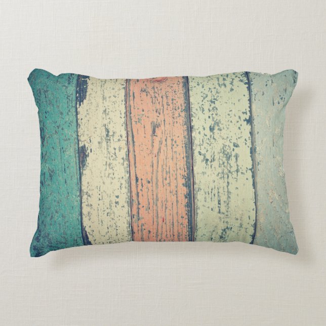 Beach house painted wood rustic striped decorative cushion (Front)