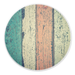 Beach house painted wood striped teal peach sand ceramic knob