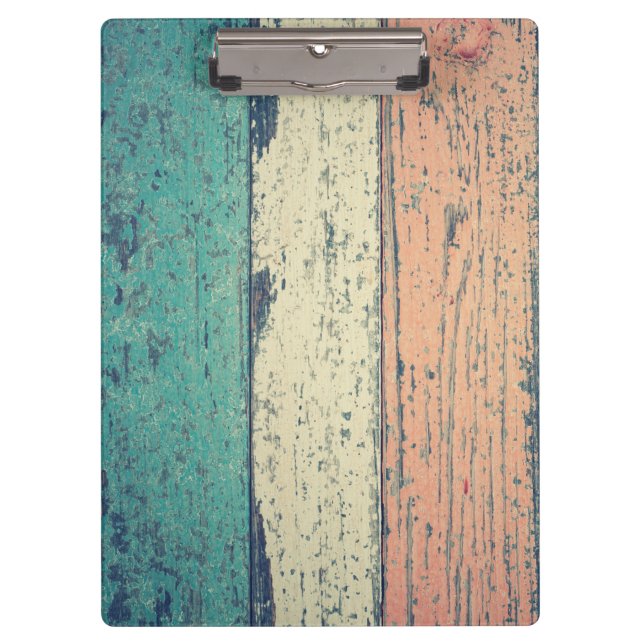 Beach house painted wood striped teal pink cream clipboard (Front)