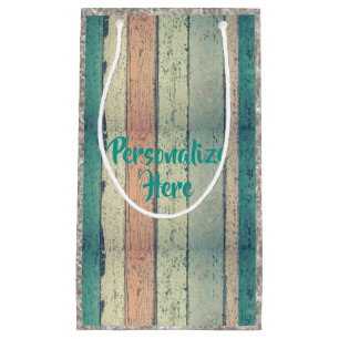 Beach house painted wood striped teal pink sand small gift bag