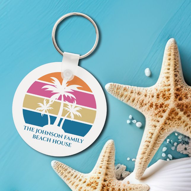 Beach House Palm Tree Cute Tropical Island Custom Key Ring (Creator Uploaded)