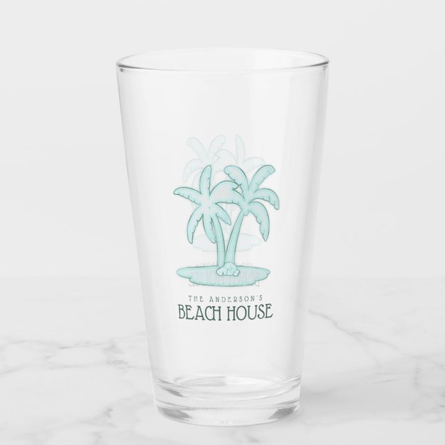 Beach House Palm Trees Aqua Blue ID623 Glass (Front)