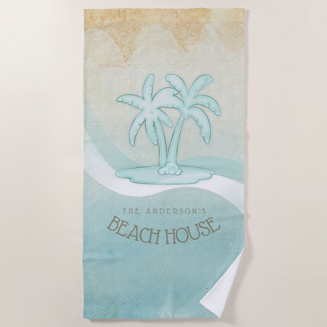 Beach House Palm Trees Aqua ID623 Beach Towel (Front)