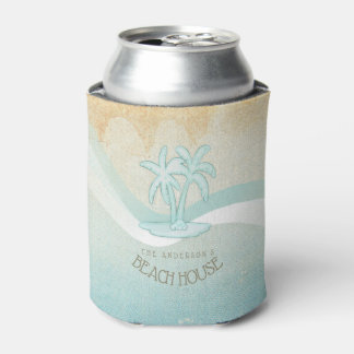 Beach House Palm Trees Aqua ID623 Can Cooler