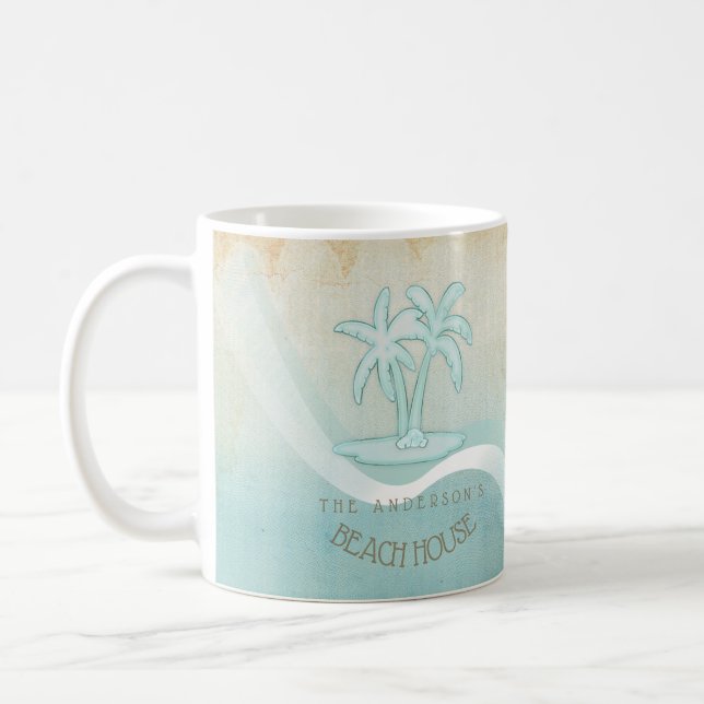 Beach House Palm Trees Aqua ID623 Coffee Mug (Left)