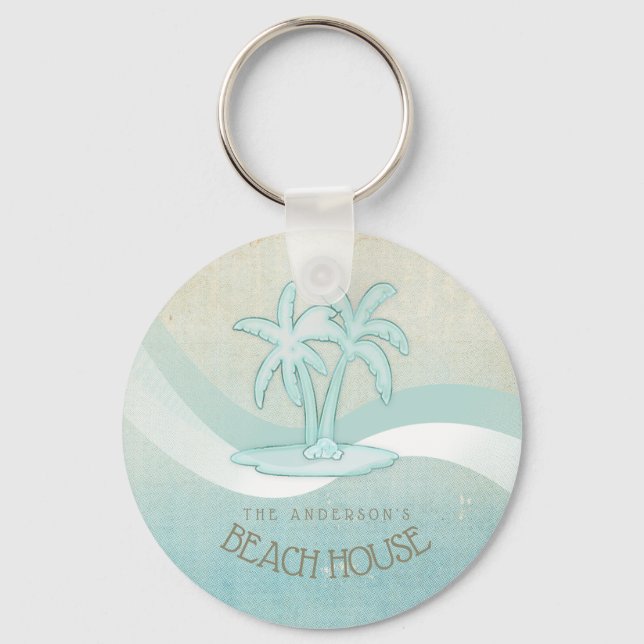 Beach House Palm Trees Aqua ID623 Key Ring (Front)