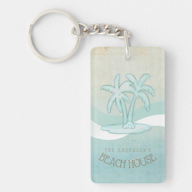 Beach House Palm Trees Aqua ID623 Key Ring (Front)