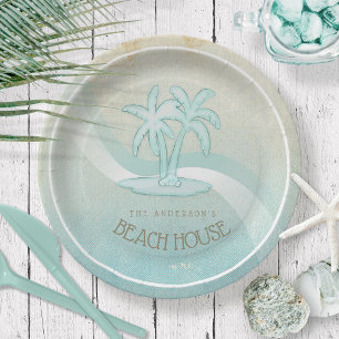 Beach House Palm Trees Aqua ID623 Paper Plate