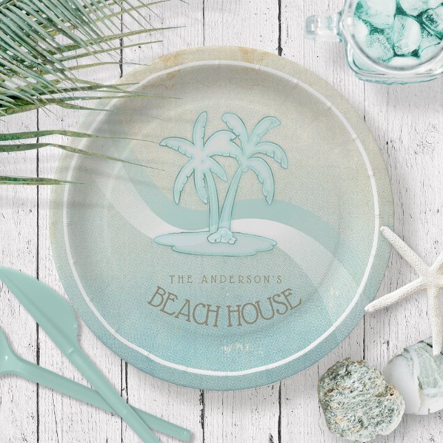 Beach House Palm Trees Aqua ID623 Paper Plate (Creator Uploaded)