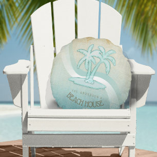 Beach House Palm Trees Aqua ID623 Round Cushion