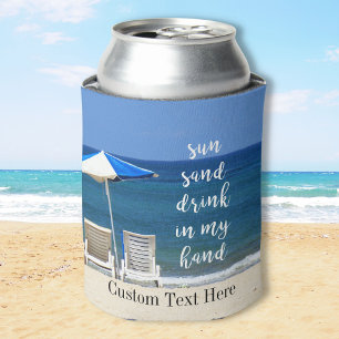 Beach House Party Sun Sand Drink In Hand Can Cooler