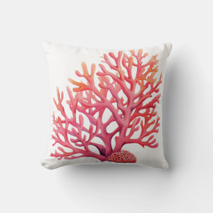 Beach House Peach Pink Coral Throw Pillow