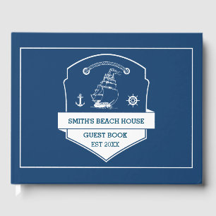 Beach House Personalised Nautical Navy Blue Guest Book