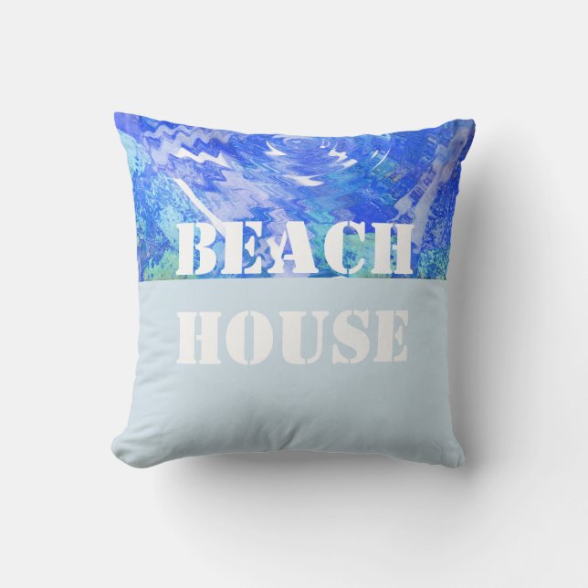 beach house pillow decor blue and white design (Front)