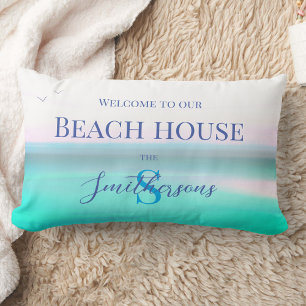 Beach house pillow ocean blue sea Throw Pillow