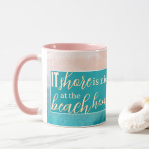 Beach House Pun Elegant Script Custom Family Name Mug