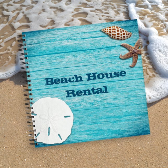 Beach House Rental Blue Wood Seashells Notebook (Creator Uploaded)