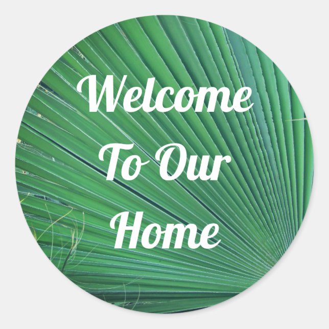 Beach House Rental Tropical Leaf Guest Welcome Classic Round Sticker (Front)