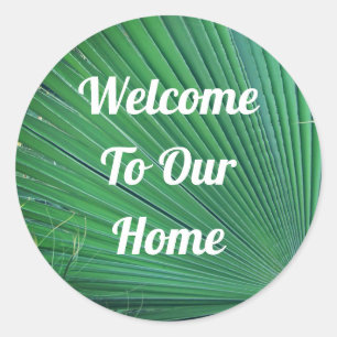 Beach House Rental Tropical Leaf Guest Welcome Classic Round Sticker