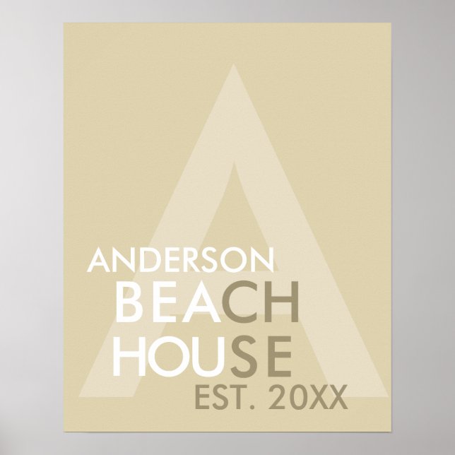 Beach House Retro Modern Minimalist Personalized Poster (Front)