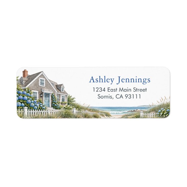 Beach House Return Address Labels Coastal Custom (Front)
