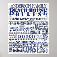 Beach House Rules Blue Coastal Personalized Family