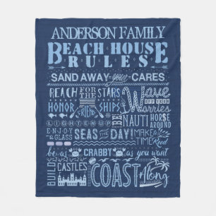 Beach House Rules Coastal Navy Blue Custom Family Fleece Blanket