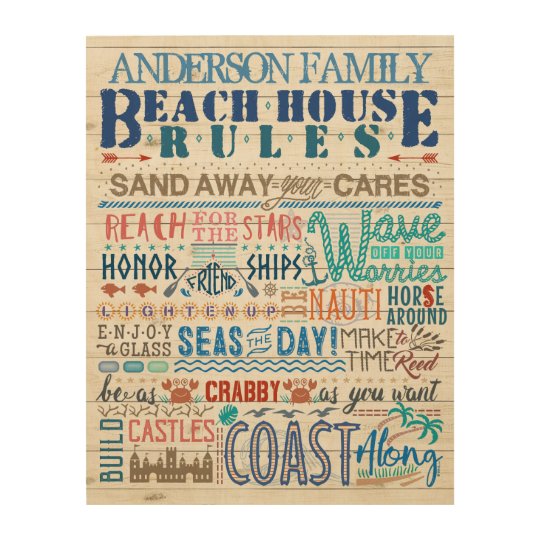 Beach House Rules Family Cottage Sign Custom Name Zazzle Co Uk