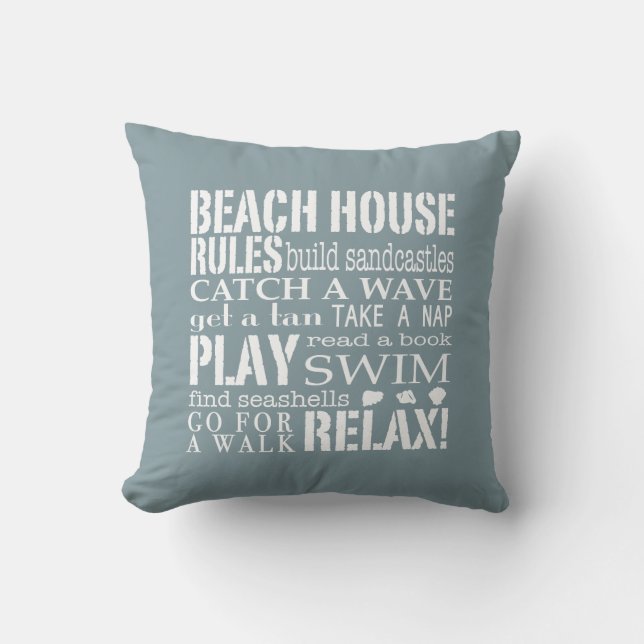 Beach House Rules in Denim Blue Square Pillow (Front)
