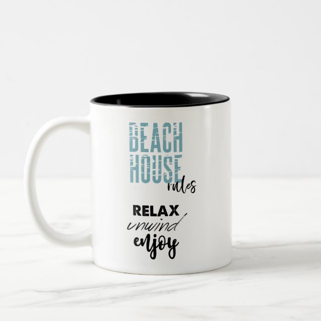 Beach House Rules Relax Unwind Enjoy Coffee Mug (Left)