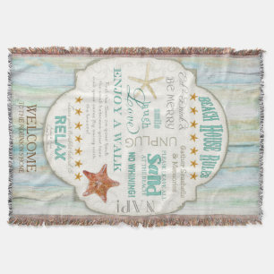 Beach House Rules Seashore Cottage Personalised Throw Blanket