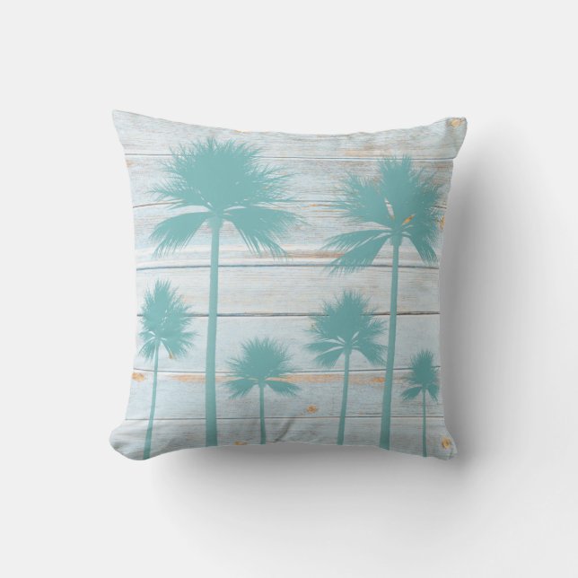 Beach House Rustic Wood Palm Tree Pillow (Front)