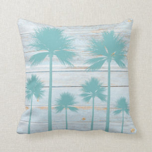 Beach House Rustic Wood Palm Tree Pillow