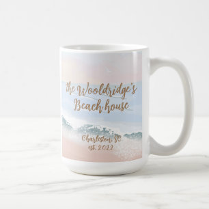 Beach House, Sand, Calm Blue Sea, Sunrise ID0022 Coffee Mug